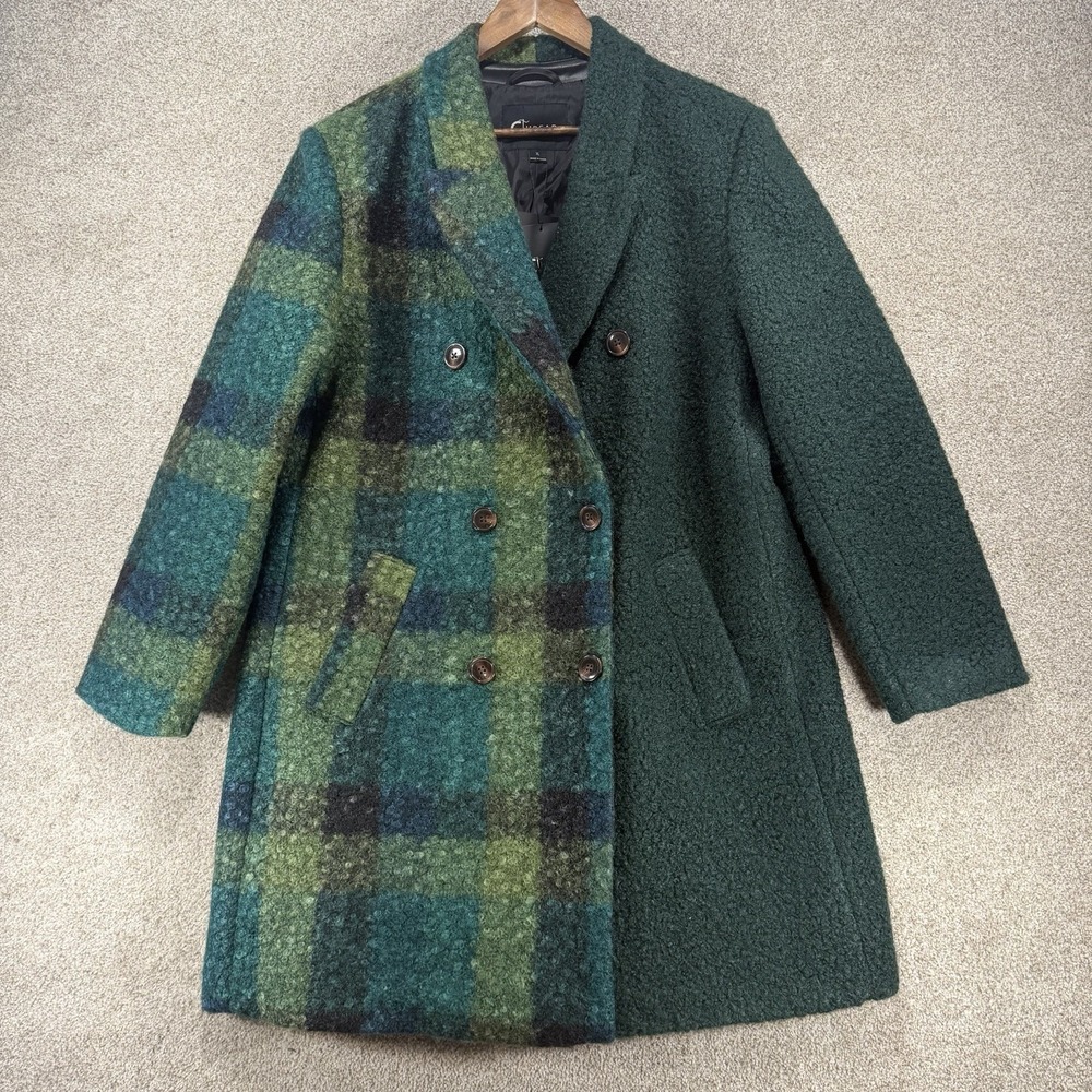 Thread Collective Plaid Blocked Faux Wool Peacoat XL Emerald Green Cottagecore